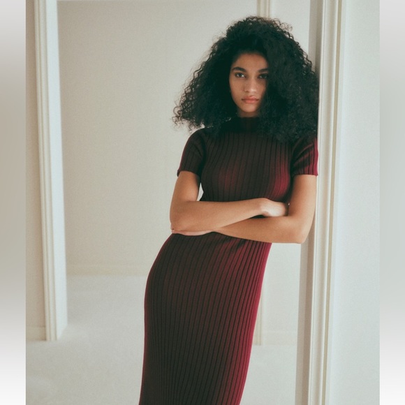 Sezane Dresses & Skirts - Sezane Burgundy Ribbed Dress
